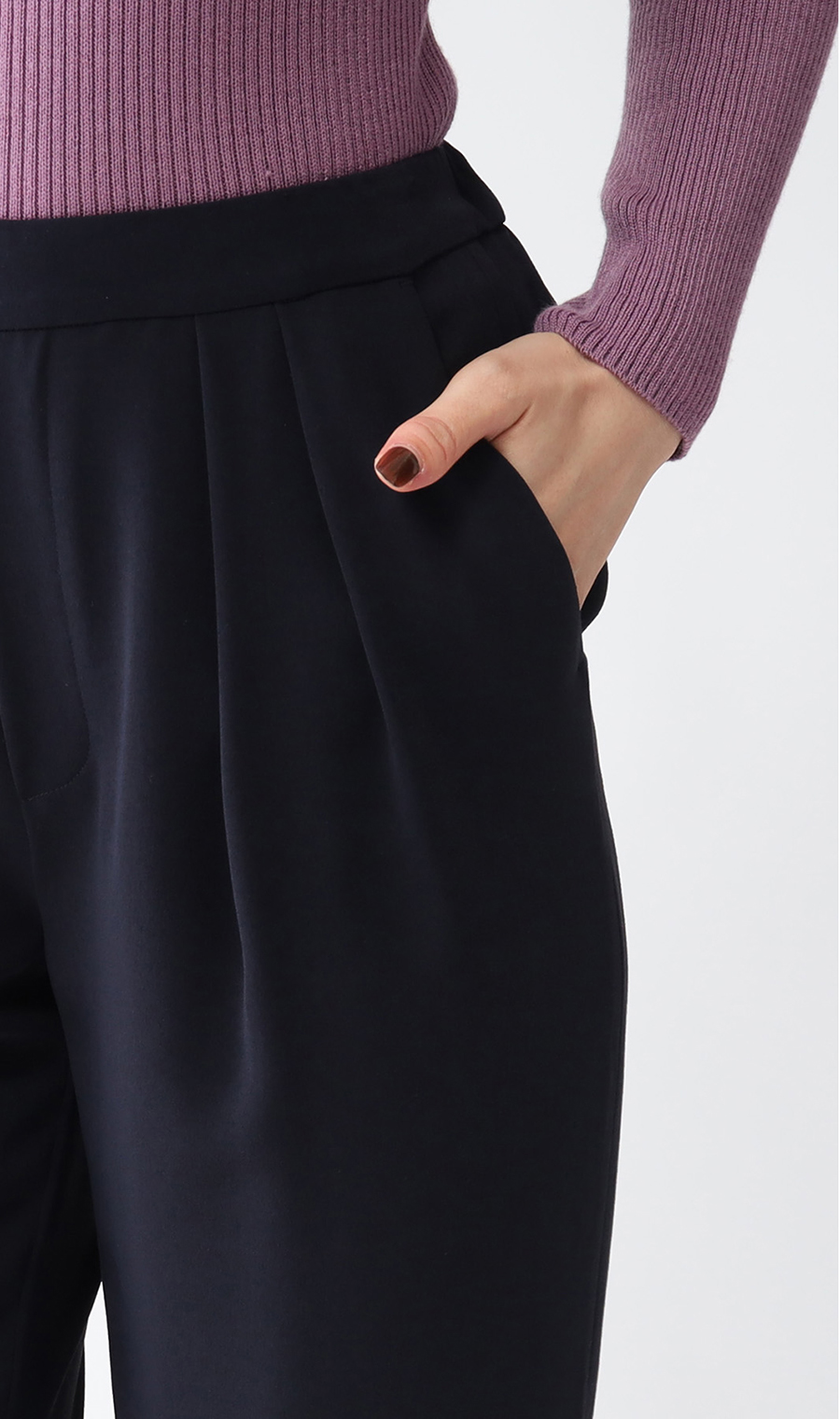 【訳アリ商品】テーパードイージーパンツ【裾上げ済み】 ネイビー S