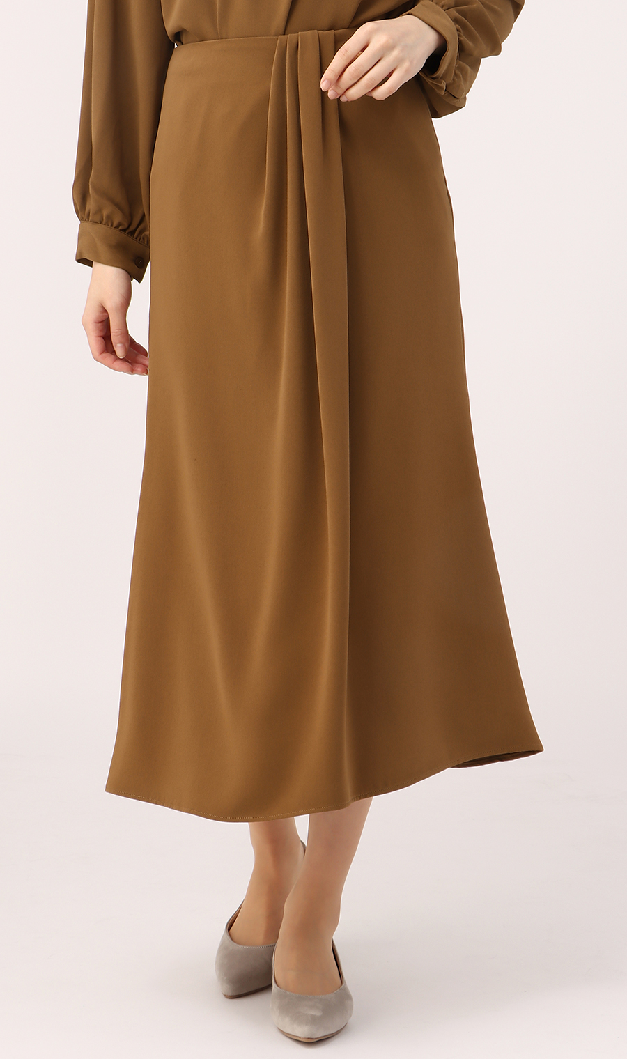 【訳アリ商品】アシメタックスカート【ウォッシャブル】 ブラウン S