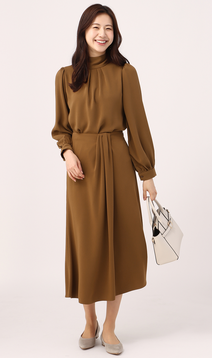 【訳アリ商品】アシメタックスカート【ウォッシャブル】 ブラウン S