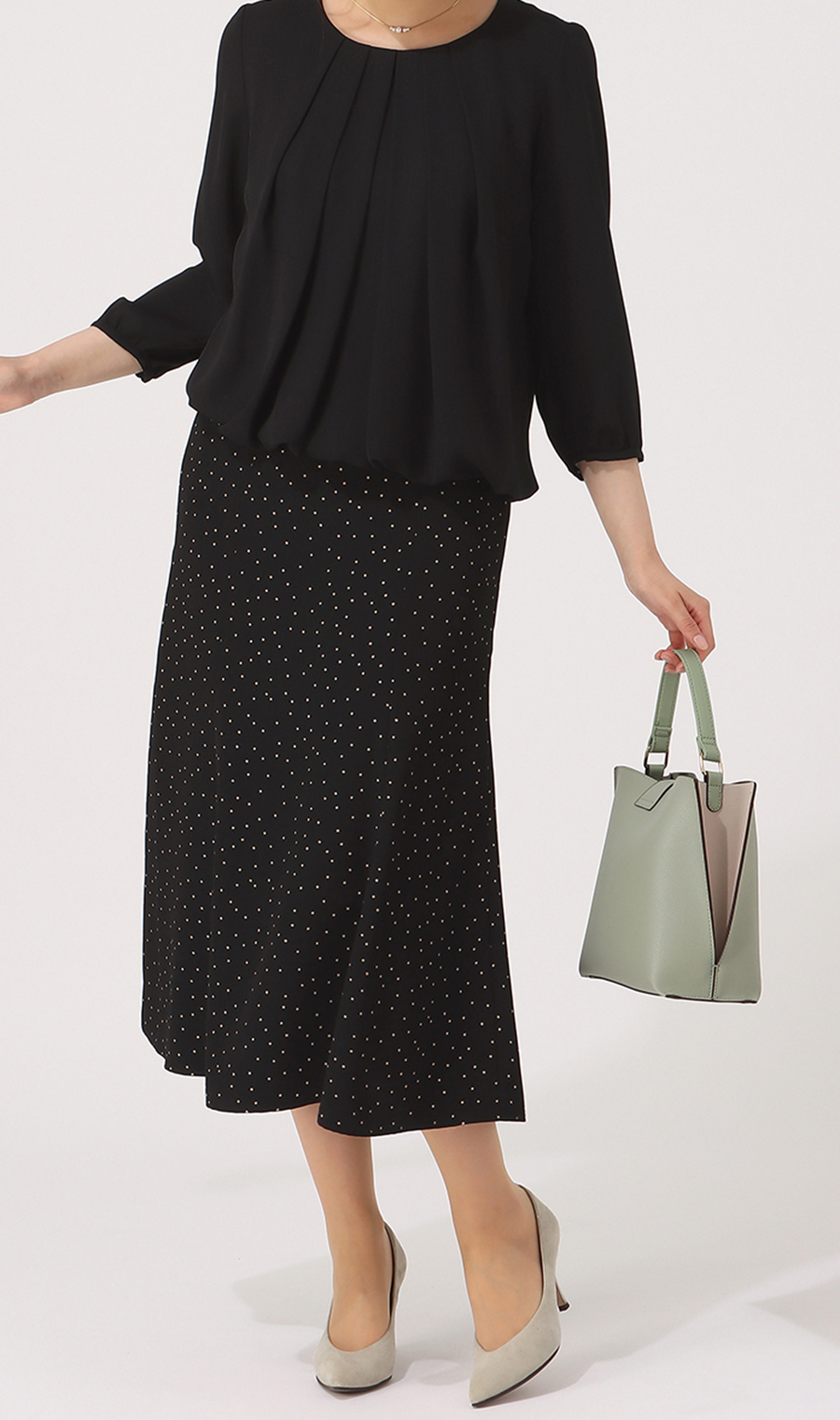 【訳アリ商品】ドットプリントマーメイドスカート【ウォッシャブル】 ブラック M