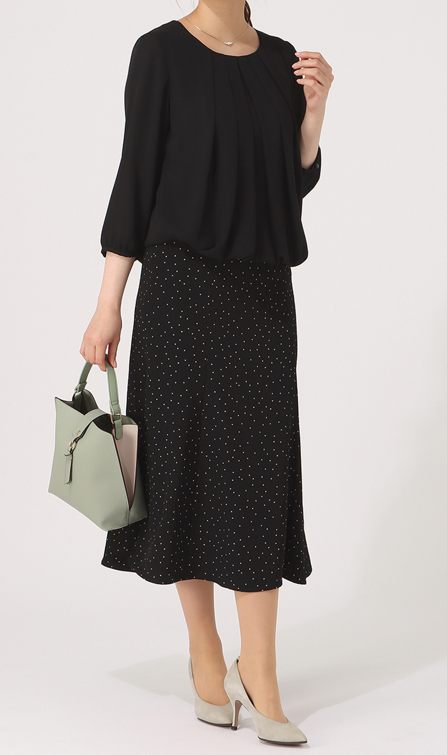 【訳アリ商品】ドットプリントマーメイドスカート【ウォッシャブル】 ブラック M