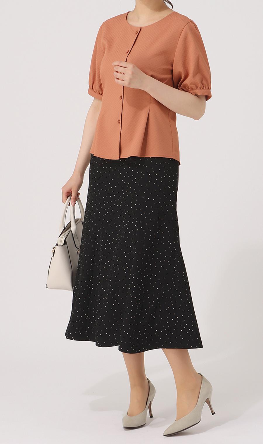 【訳アリ商品】ドットプリントマーメイドスカート【ウォッシャブル】 ブラック M