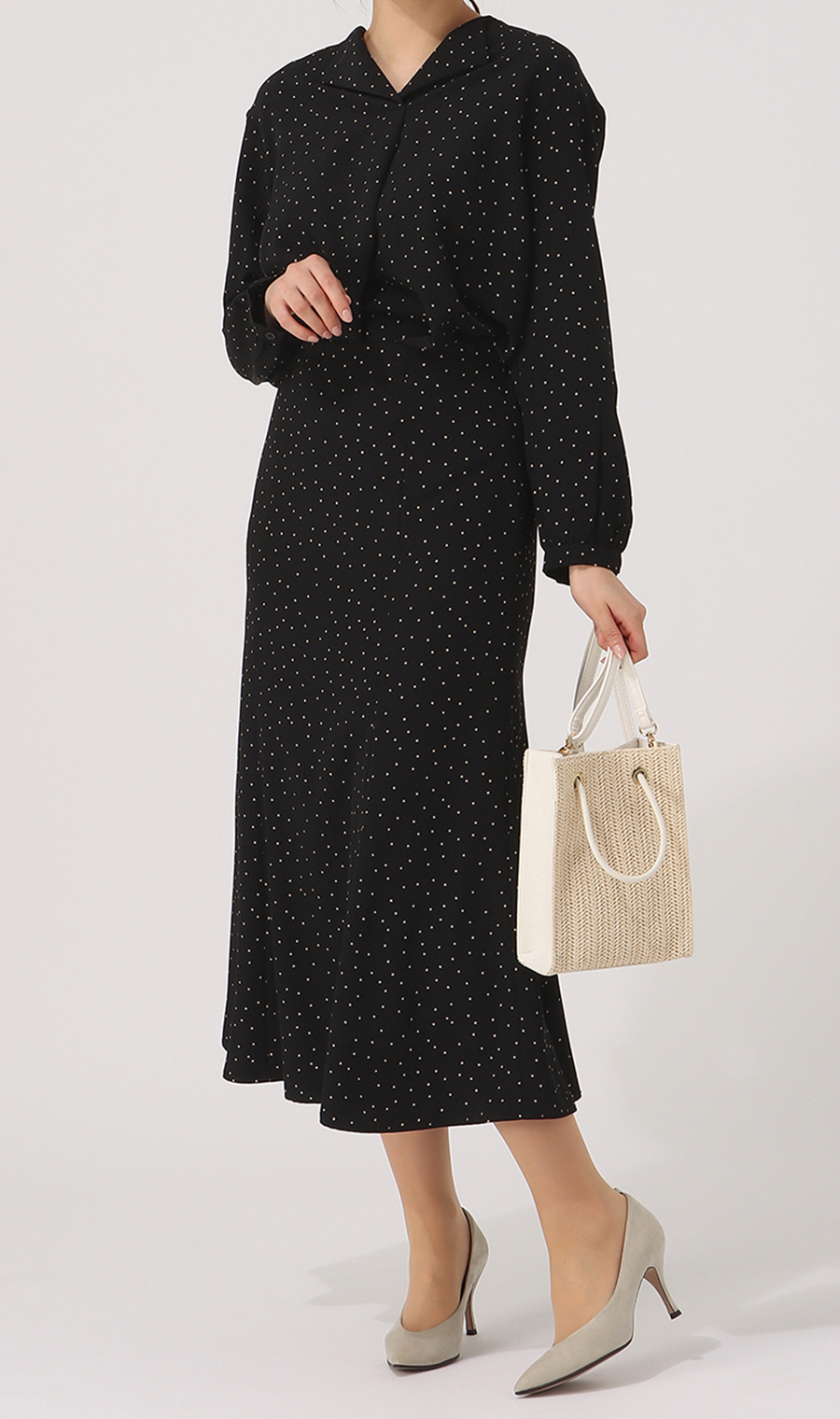 【訳アリ商品】ドットプリントマーメイドスカート【ウォッシャブル】 ブラック M