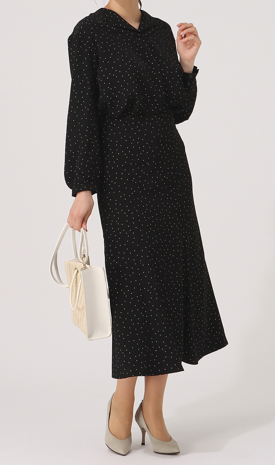 【訳アリ商品】ドットプリントマーメイドスカート【ウォッシャブル】 ブラック M