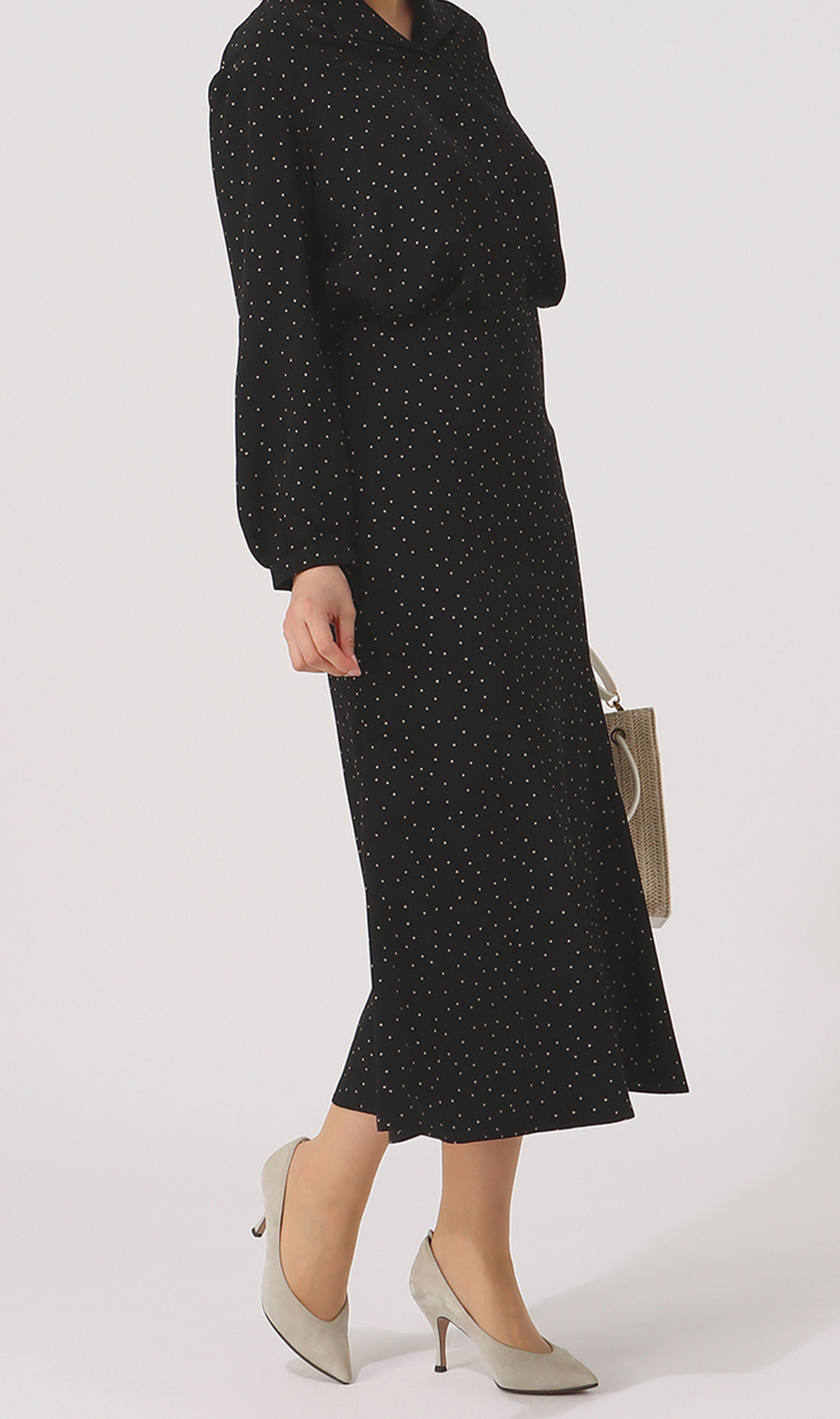 【訳アリ商品】ドットプリントマーメイドスカート【ウォッシャブル】 ブラック M