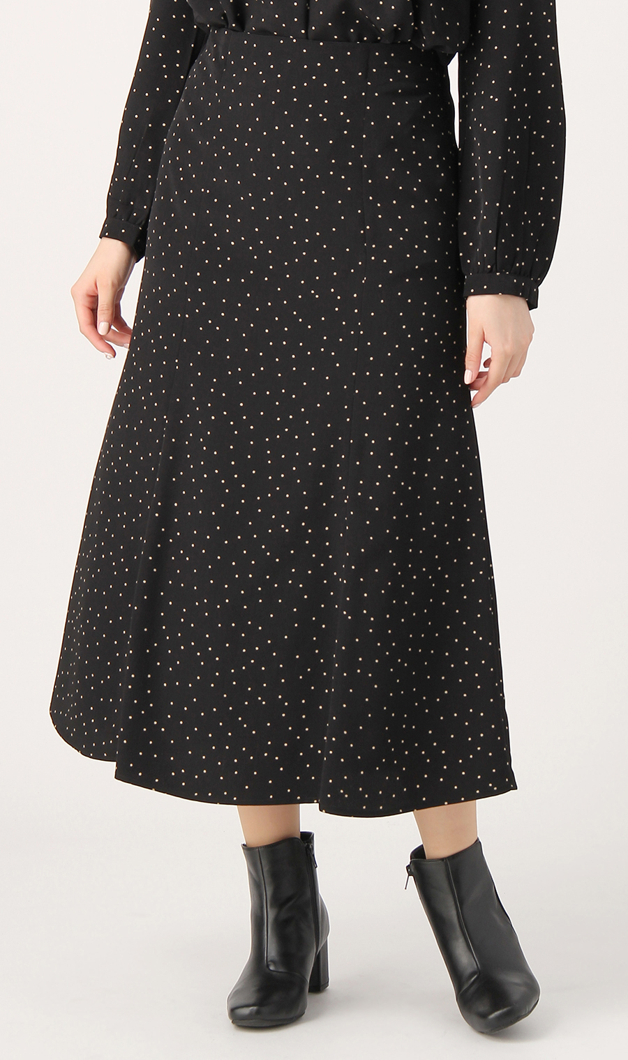 【訳アリ商品】ドットプリントマーメイドスカート【ウォッシャブル】 ブラック M