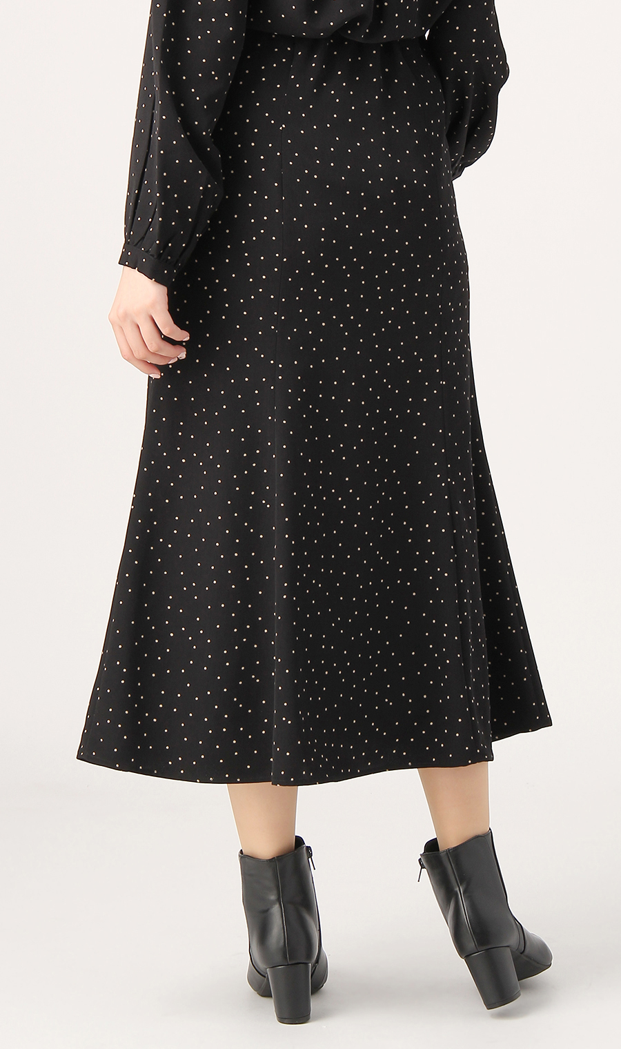 【訳アリ商品】ドットプリントマーメイドスカート【ウォッシャブル】 ブラック M
