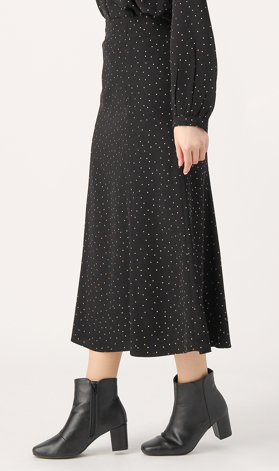 【訳アリ商品】ドットプリントマーメイドスカート【ウォッシャブル】 ブラック M