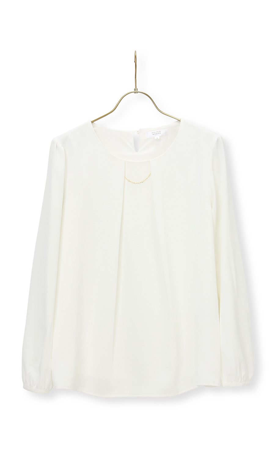 【訳アリ商品】タックソフトブラウス【長袖】【アクセサリー付き】 ホワイト 13号