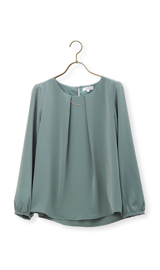 【訳アリ商品】タックソフトブラウス【長袖】【アクセサリー付き】