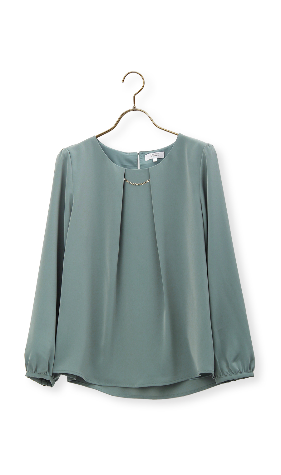 【訳アリ商品】タックソフトブラウス【長袖】【アクセサリー付き】 ブルー 7号