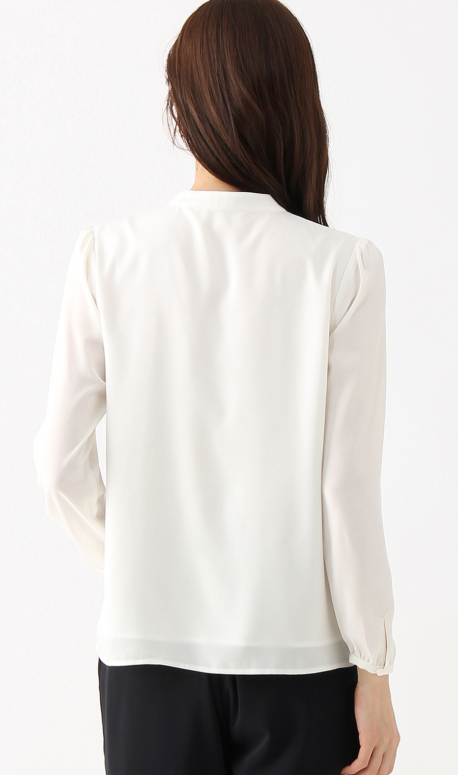 【訳アリ商品】バンドカラーフリルブラウス【長袖】 ホワイト 17号