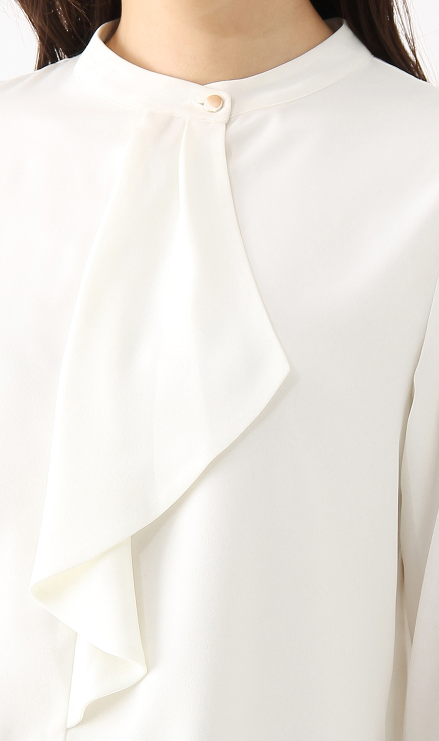 【訳アリ商品】バンドカラーフリルブラウス【長袖】 ホワイト 17号