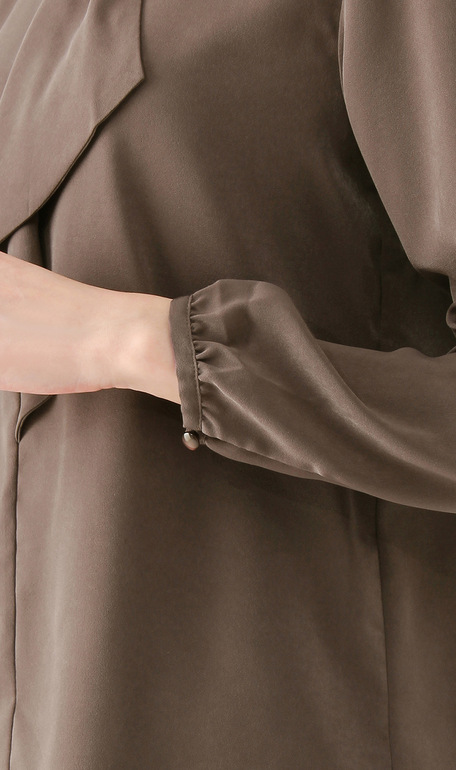 【訳アリ商品】バンドカラーフリルブラウス【長袖】 ブラウン 7号