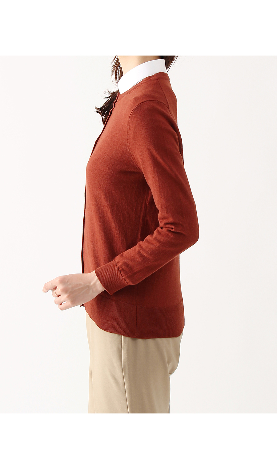 【訳アリ商品】クルーネックカーディガン【アンサンブル】 オレンジ S