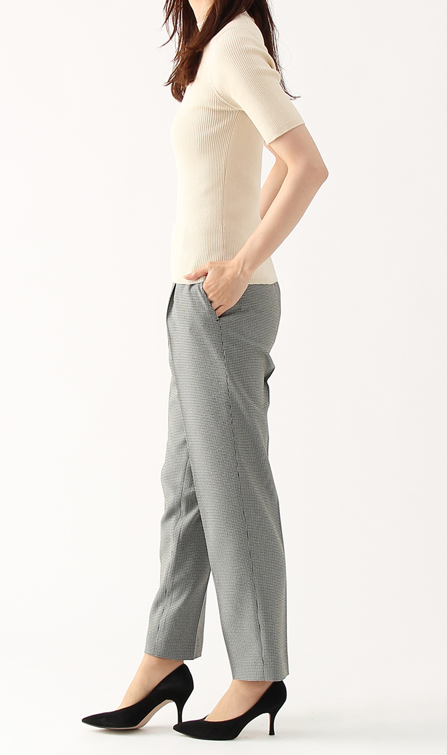 【訳アリ商品】ハイネックプルオーバー【アンサンブル】【5分袖】 ベージュ S