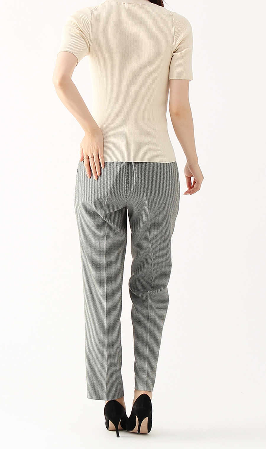 【訳アリ商品】ハイネックプルオーバー【アンサンブル】【5分袖】 ベージュ S