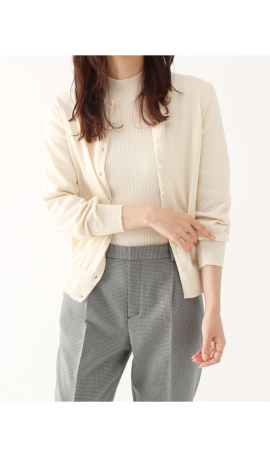 【訳アリ商品】ハイネックプルオーバー【アンサンブル】【5分袖】 ベージュ S