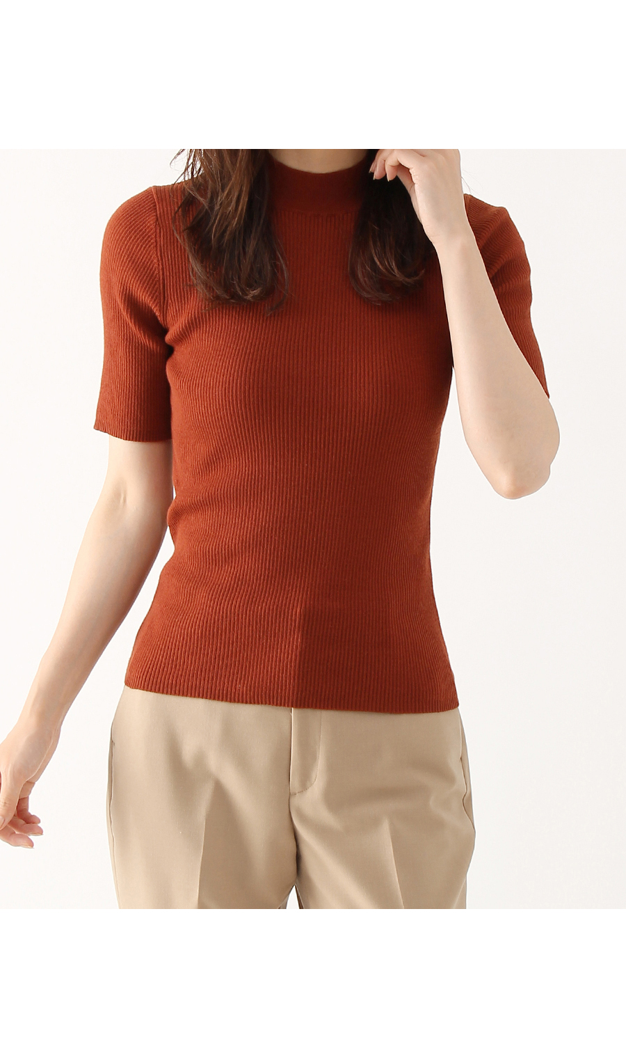 【訳アリ商品】ハイネックプルオーバー【アンサンブル】【5分袖】 オレンジ L