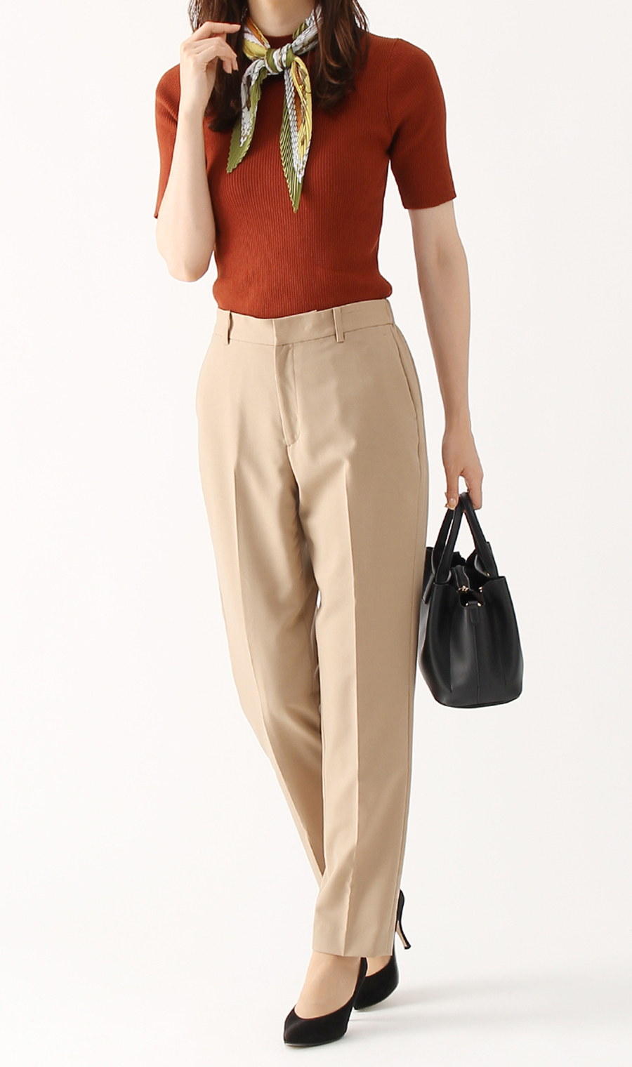 【訳アリ商品】ハイネックプルオーバー【アンサンブル】【5分袖】 オレンジ L