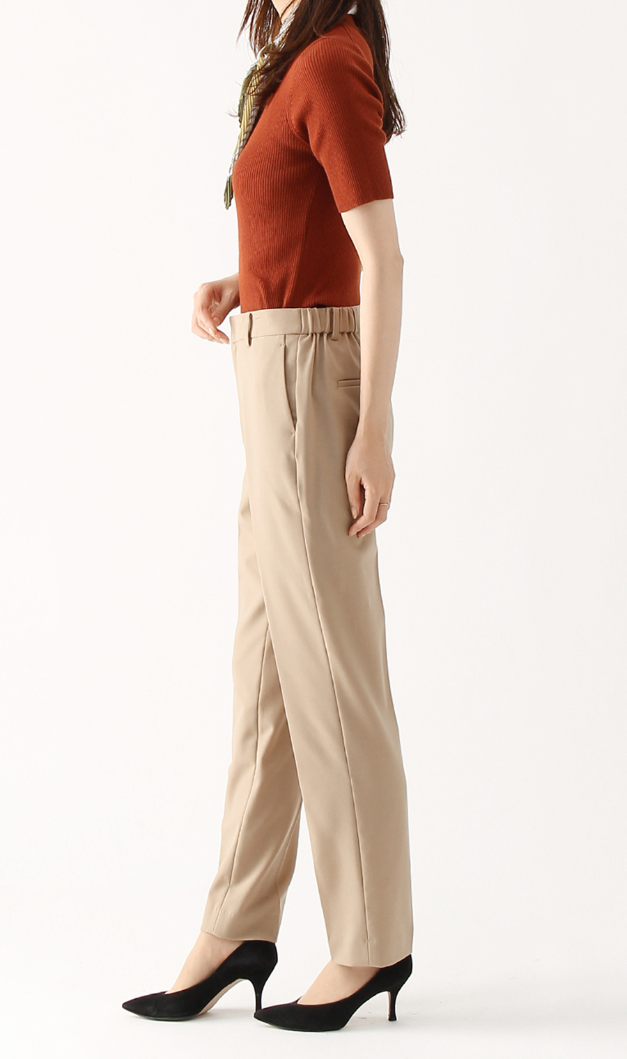 【訳アリ商品】ハイネックプルオーバー【アンサンブル】【5分袖】 オレンジ L