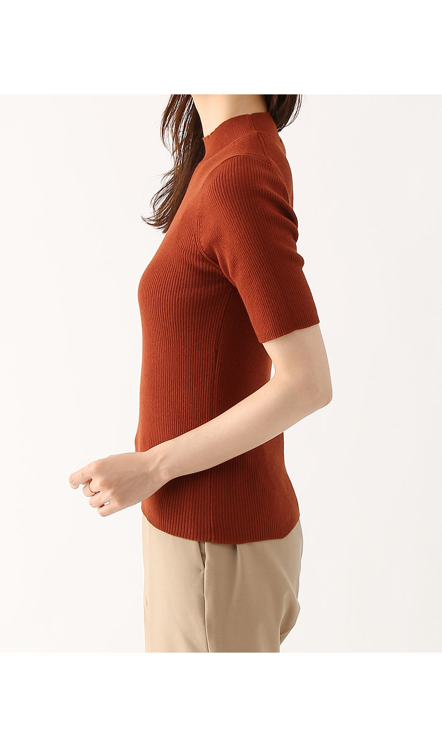 【訳アリ商品】ハイネックプルオーバー【アンサンブル】【5分袖】 オレンジ L