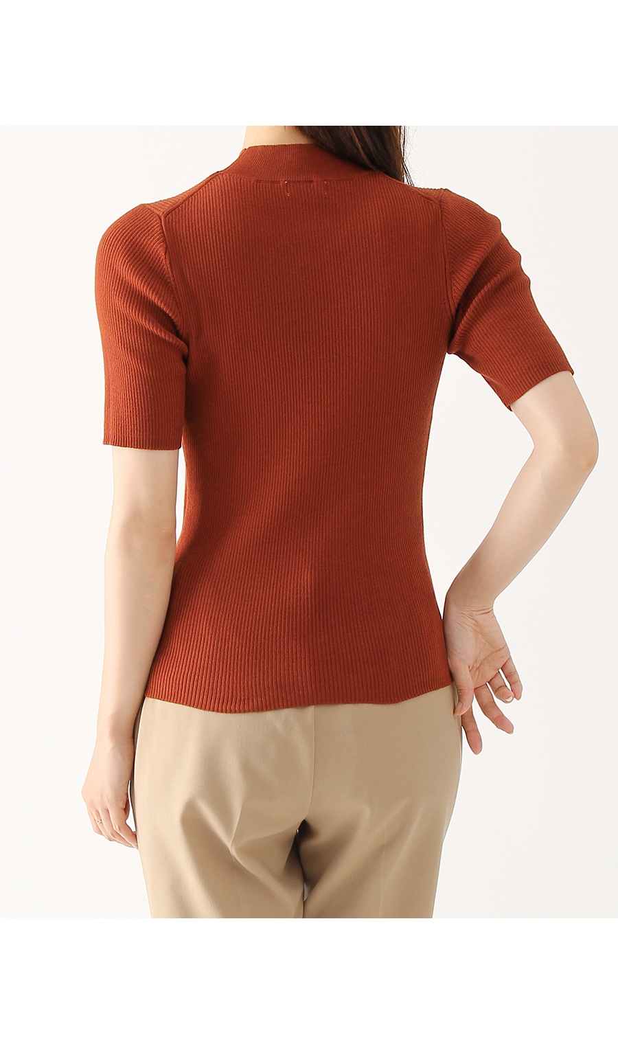 【訳アリ商品】ハイネックプルオーバー【アンサンブル】【5分袖】 オレンジ L