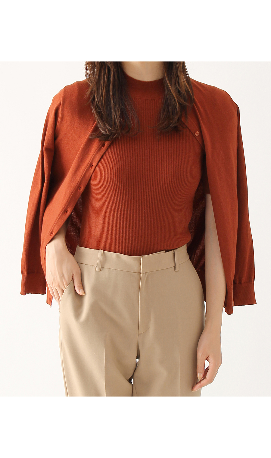 【訳アリ商品】ハイネックプルオーバー【アンサンブル】【5分袖】 オレンジ L