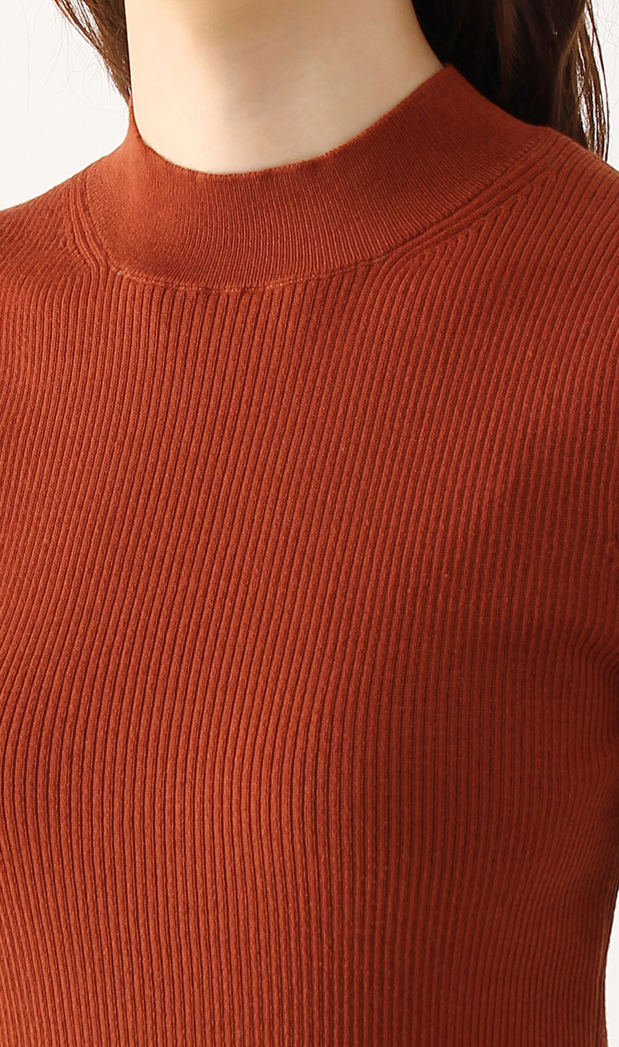 【訳アリ商品】ハイネックプルオーバー【アンサンブル】【5分袖】 オレンジ L