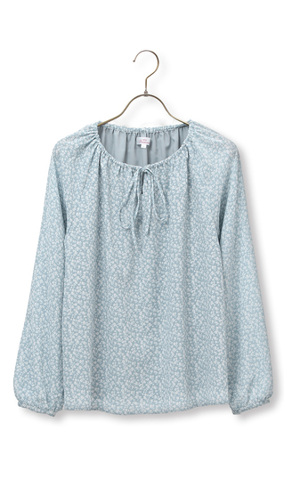 【訳アリ商品】前リボンギャザーフラワープリントブラウス【長袖】