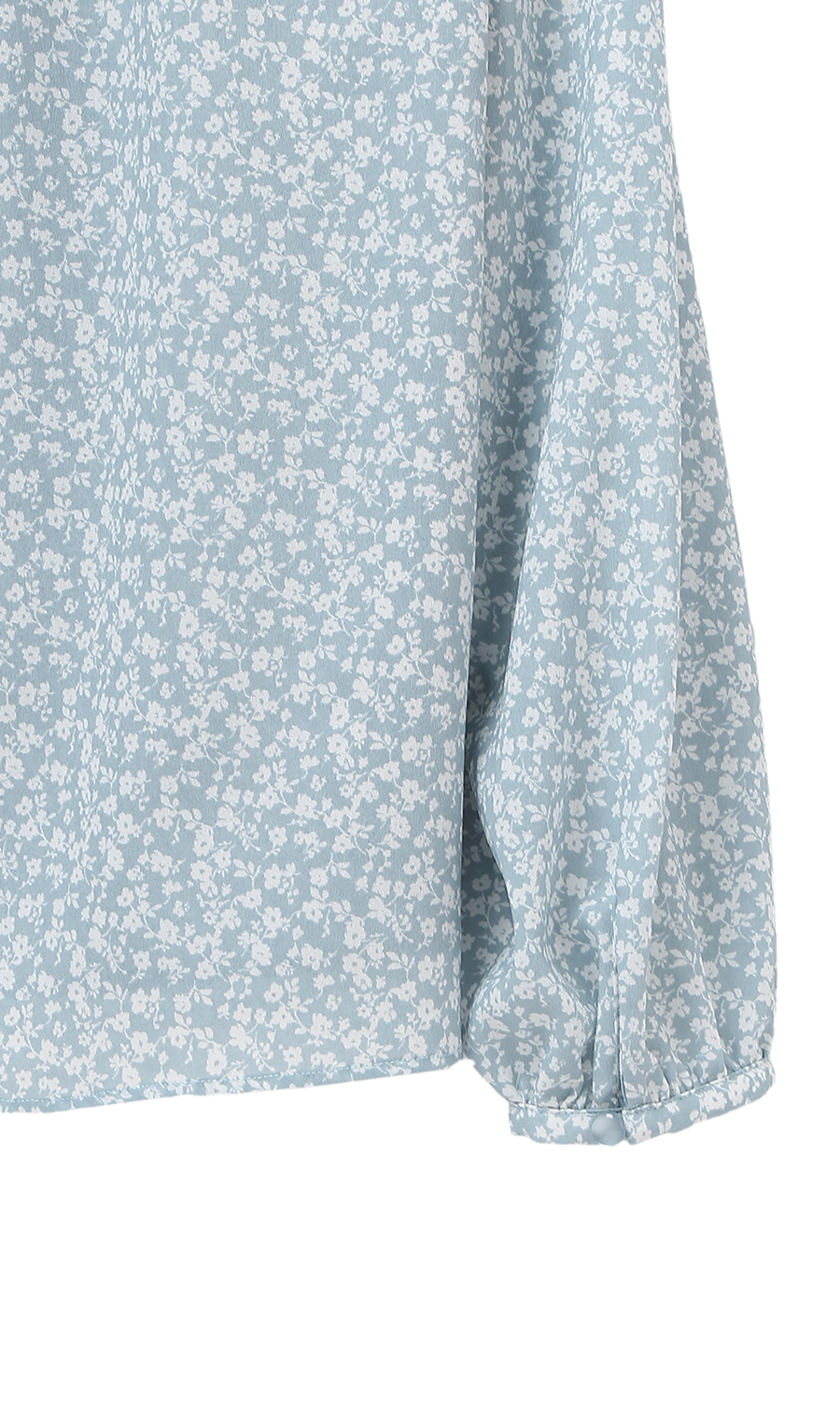 【訳アリ商品】前リボンギャザーフラワープリントブラウス【長袖】 ブルー 7号