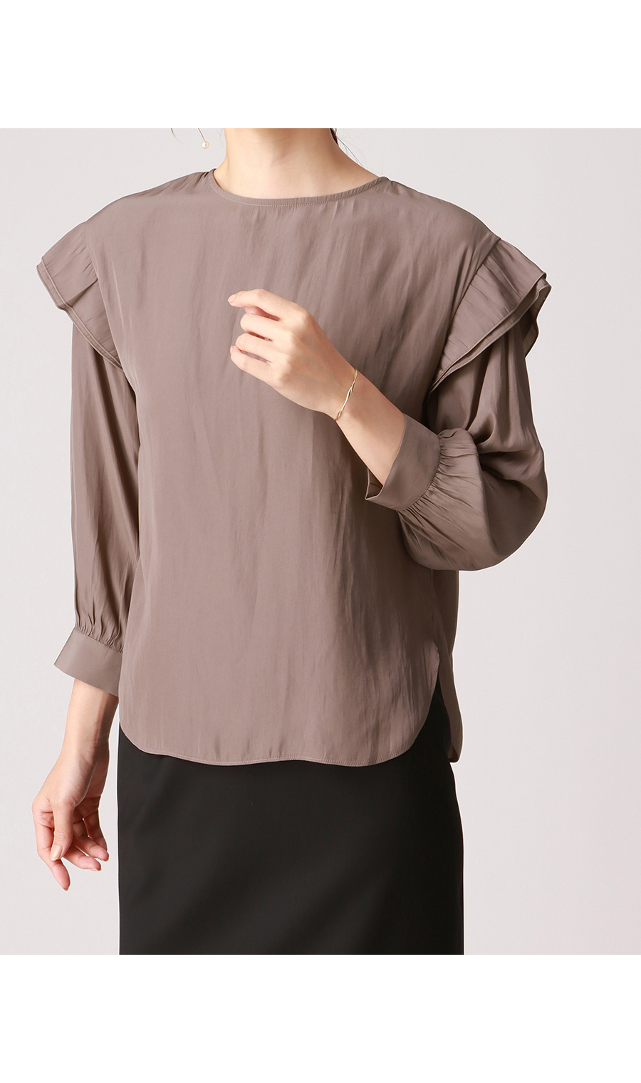 【訳アリ商品】ショルダーフリルブラウス【長袖】 ピンク 5号