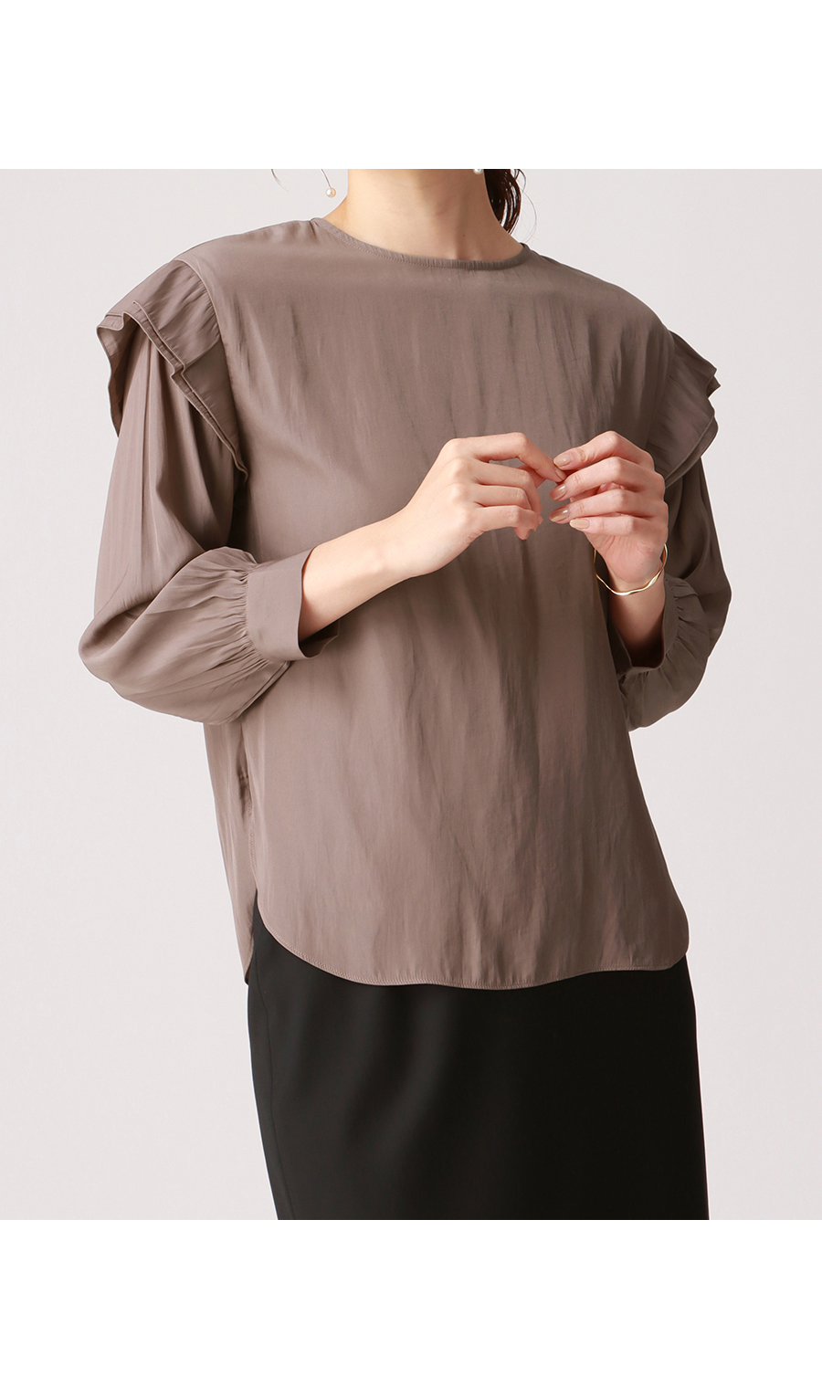 【訳アリ商品】ショルダーフリルブラウス【長袖】 ピンク 5号