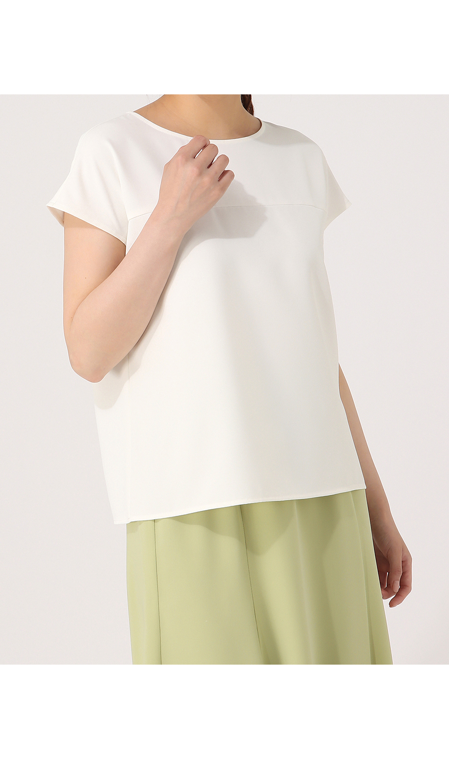 【訳アリ商品】ヨーク切り替ブラウス【半袖】 ホワイト LL