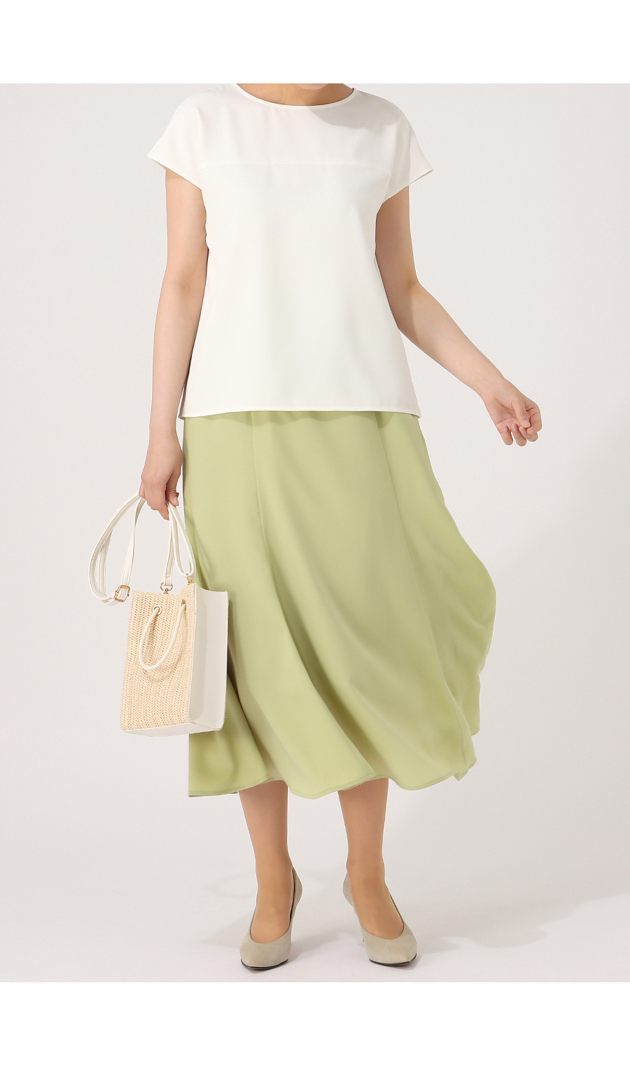 【訳アリ商品】ヨーク切り替ブラウス【半袖】 ホワイト LL