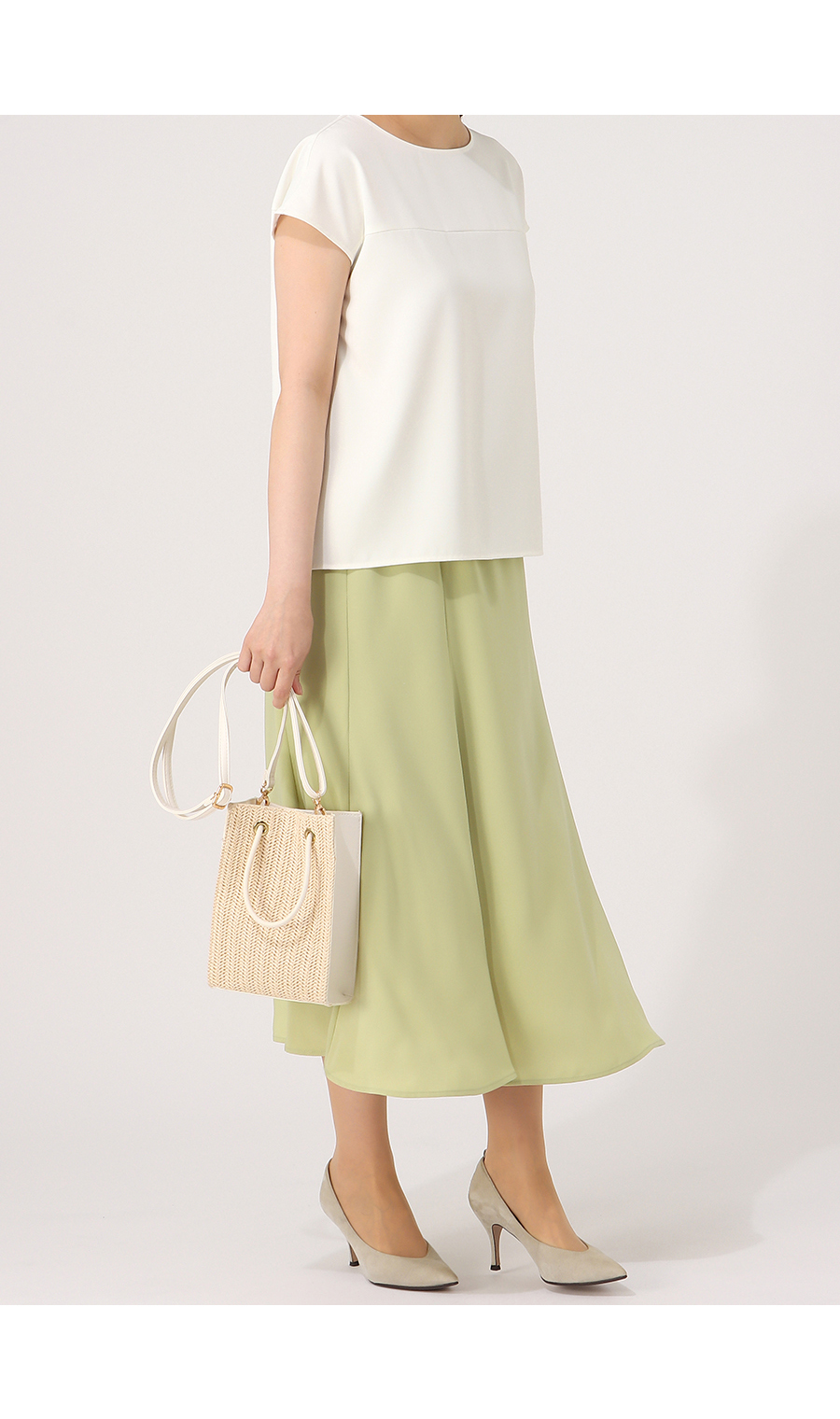 【訳アリ商品】ヨーク切り替ブラウス【半袖】 ホワイト LL