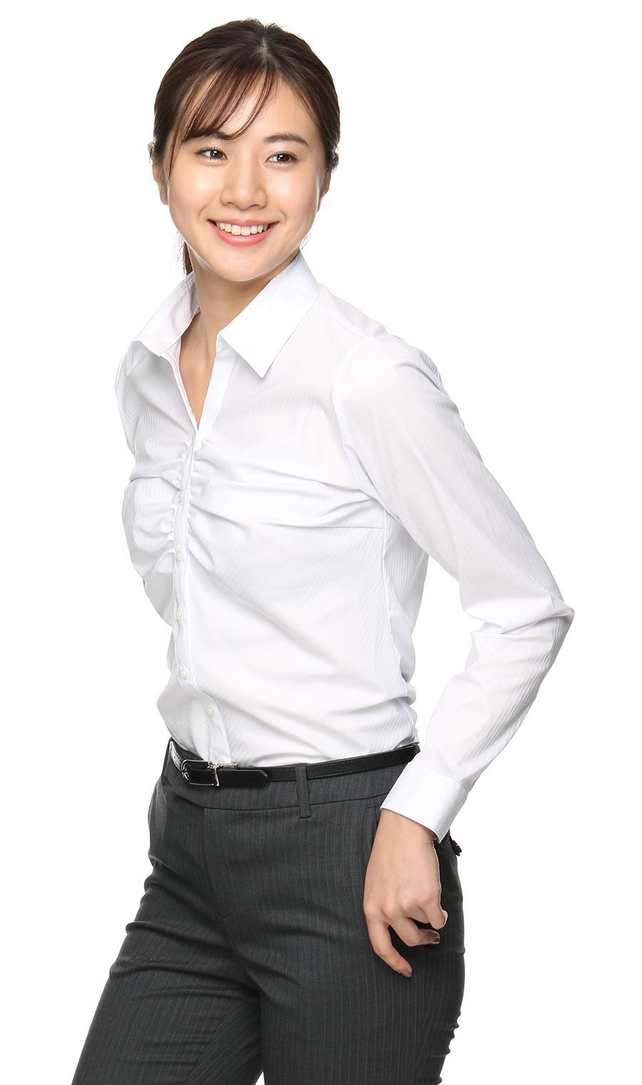 【訳アリ商品】スキッパーカラーギャザーブラウス【クイーン】【長袖】 ブルー 29