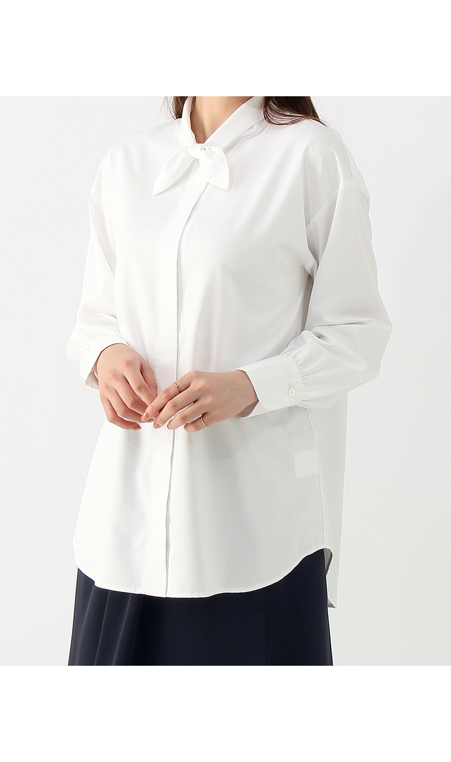 【訳アリ商品】スカーフタイブラウス【長袖】 ホワイト M