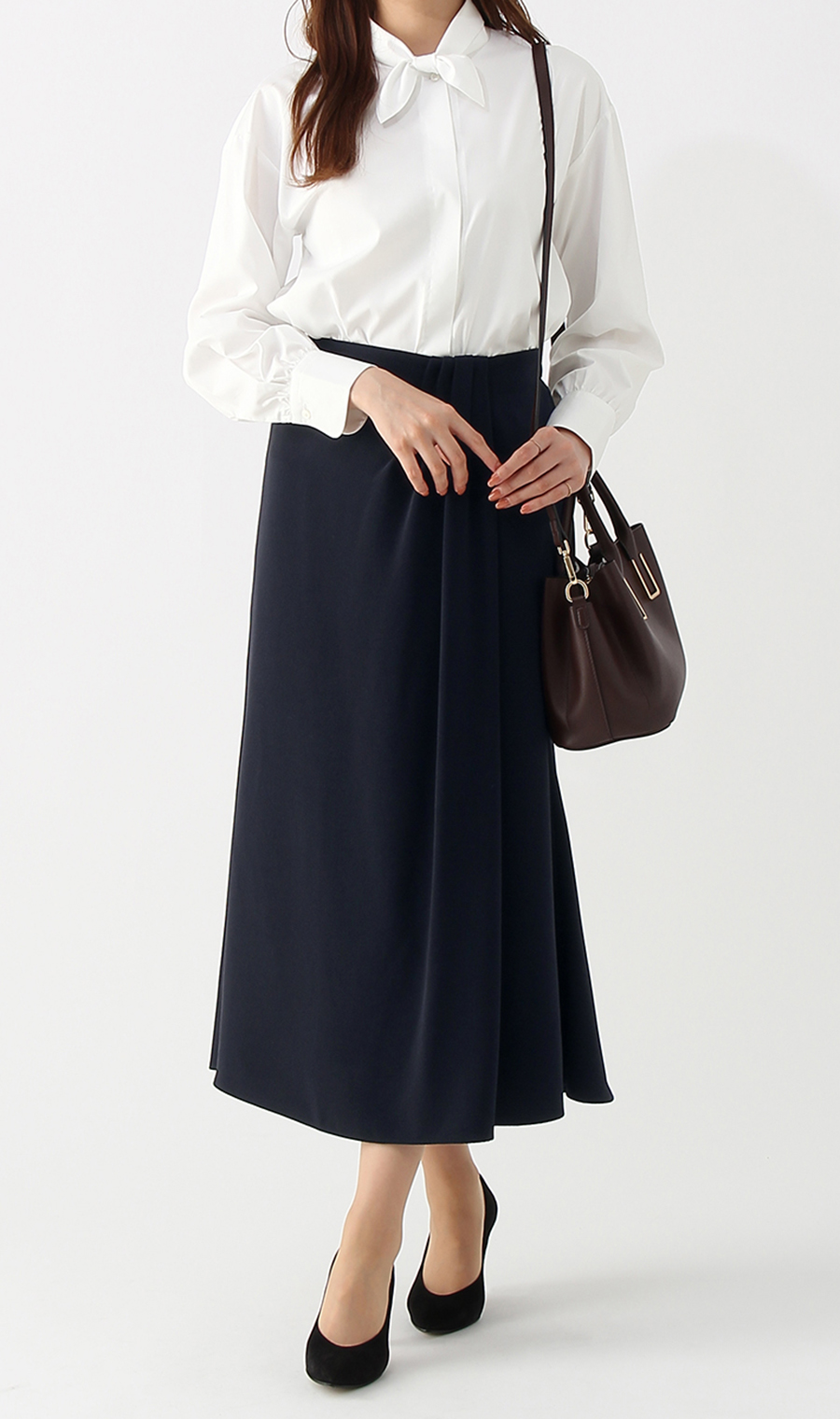 【訳アリ商品】スカーフタイブラウス【長袖】 ホワイト M