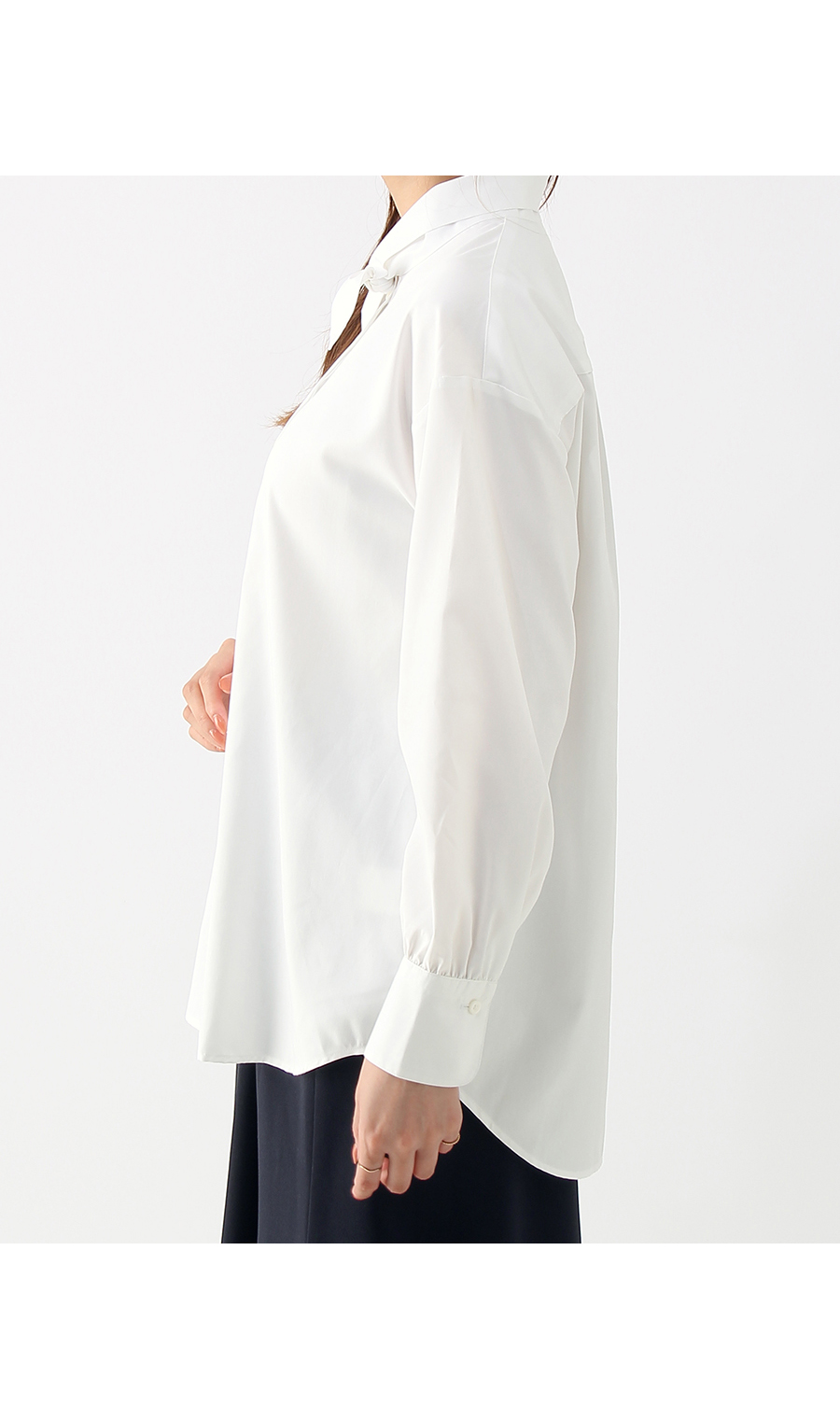 【訳アリ商品】スカーフタイブラウス【長袖】 ホワイト M