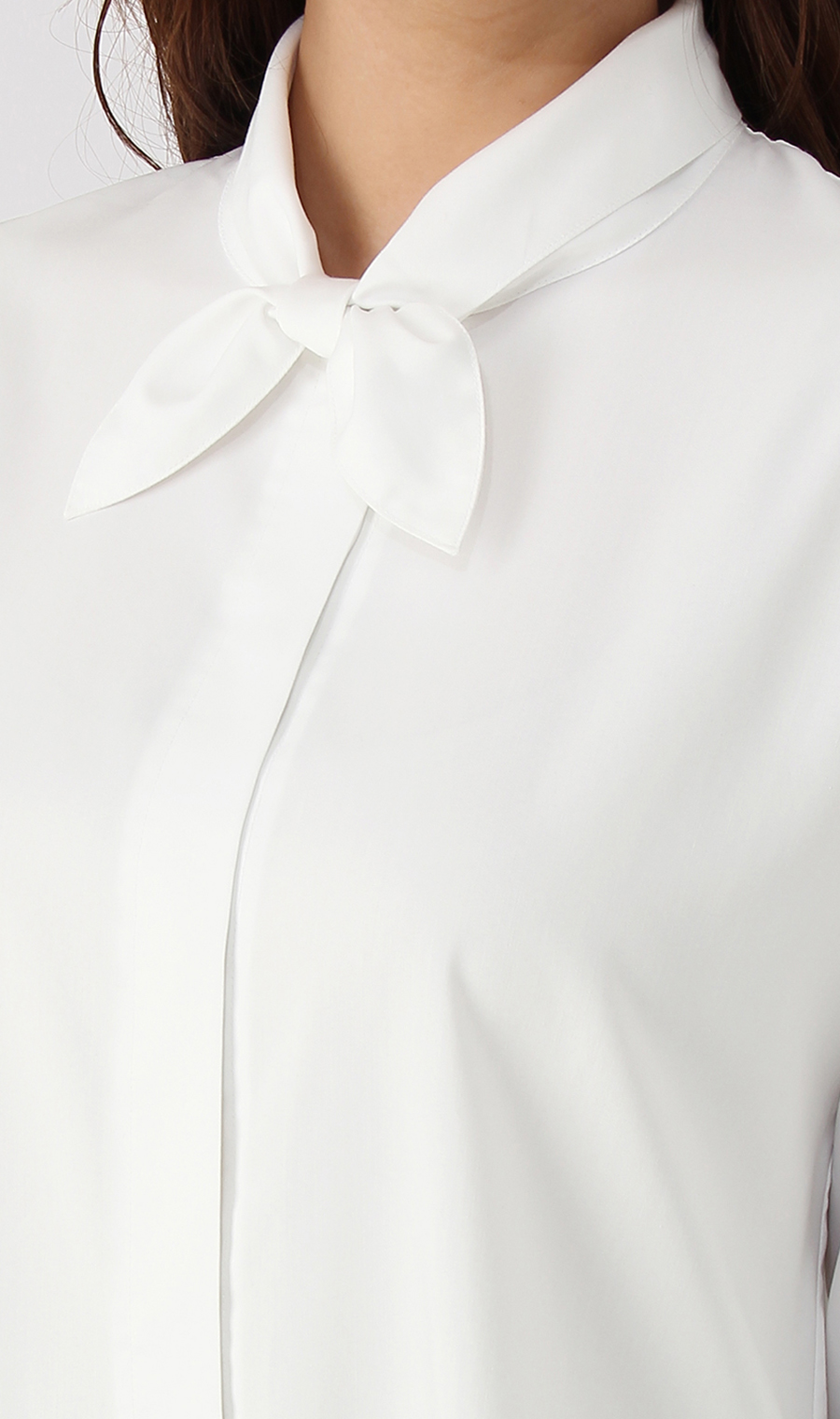 【訳アリ商品】スカーフタイブラウス【長袖】 ホワイト M