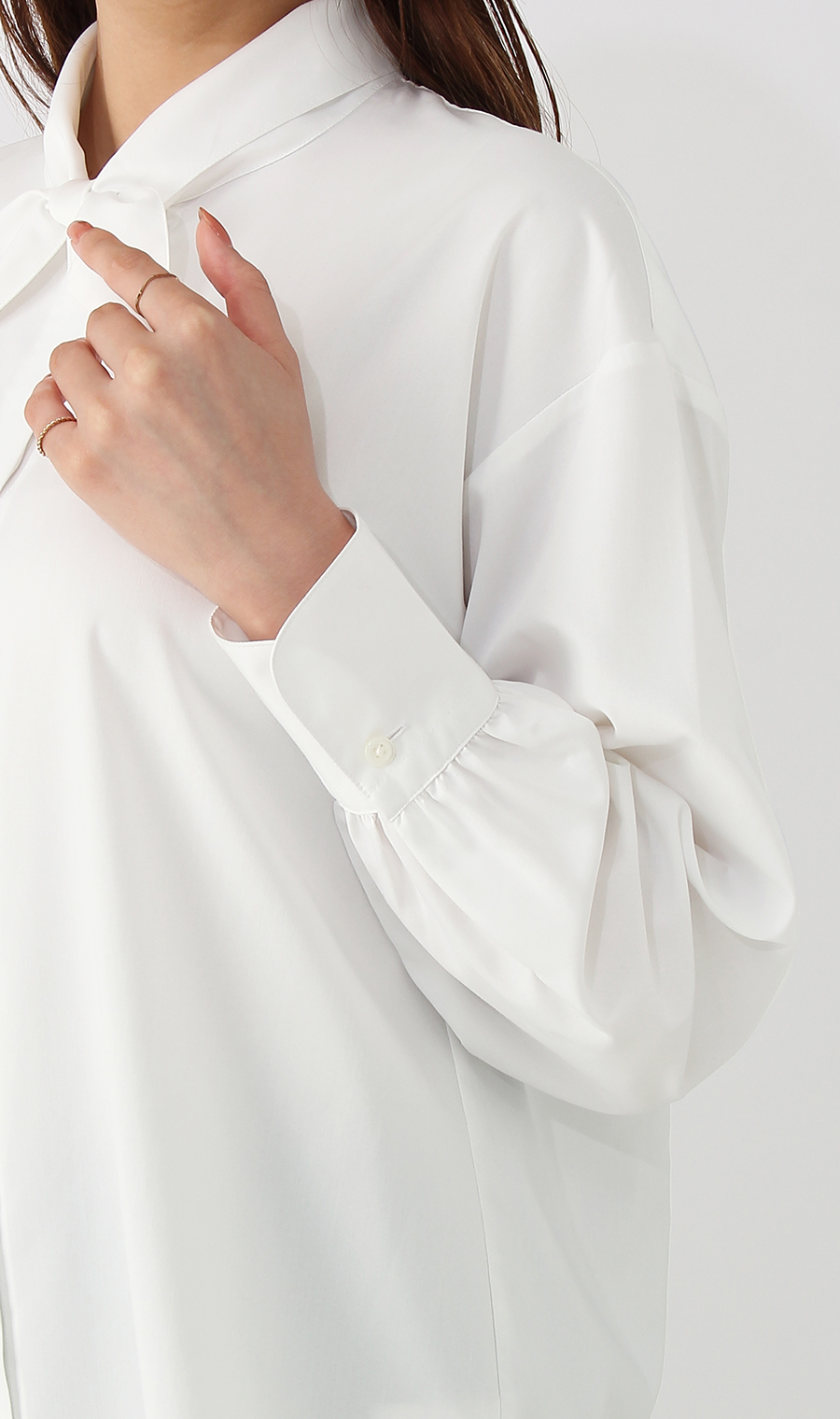 【訳アリ商品】スカーフタイブラウス【長袖】 ホワイト M