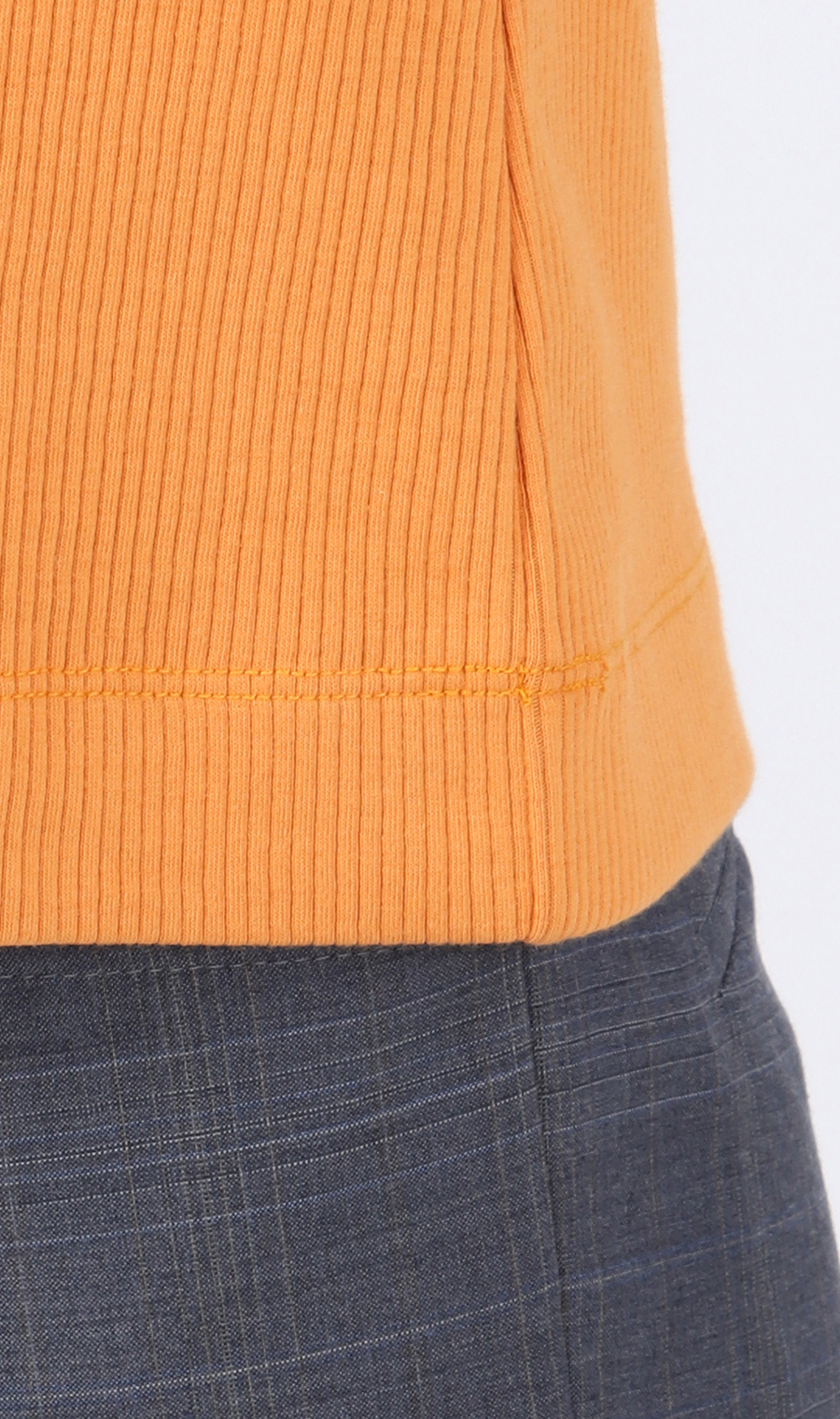 【訳アリ商品】スクエアネックリブカットソー【半袖】 オレンジ M