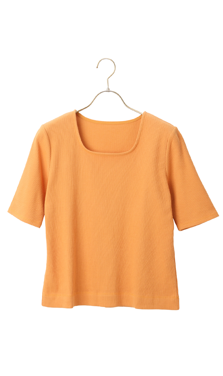 【訳アリ商品】スクエアネックリブカットソー【半袖】 オレンジ M