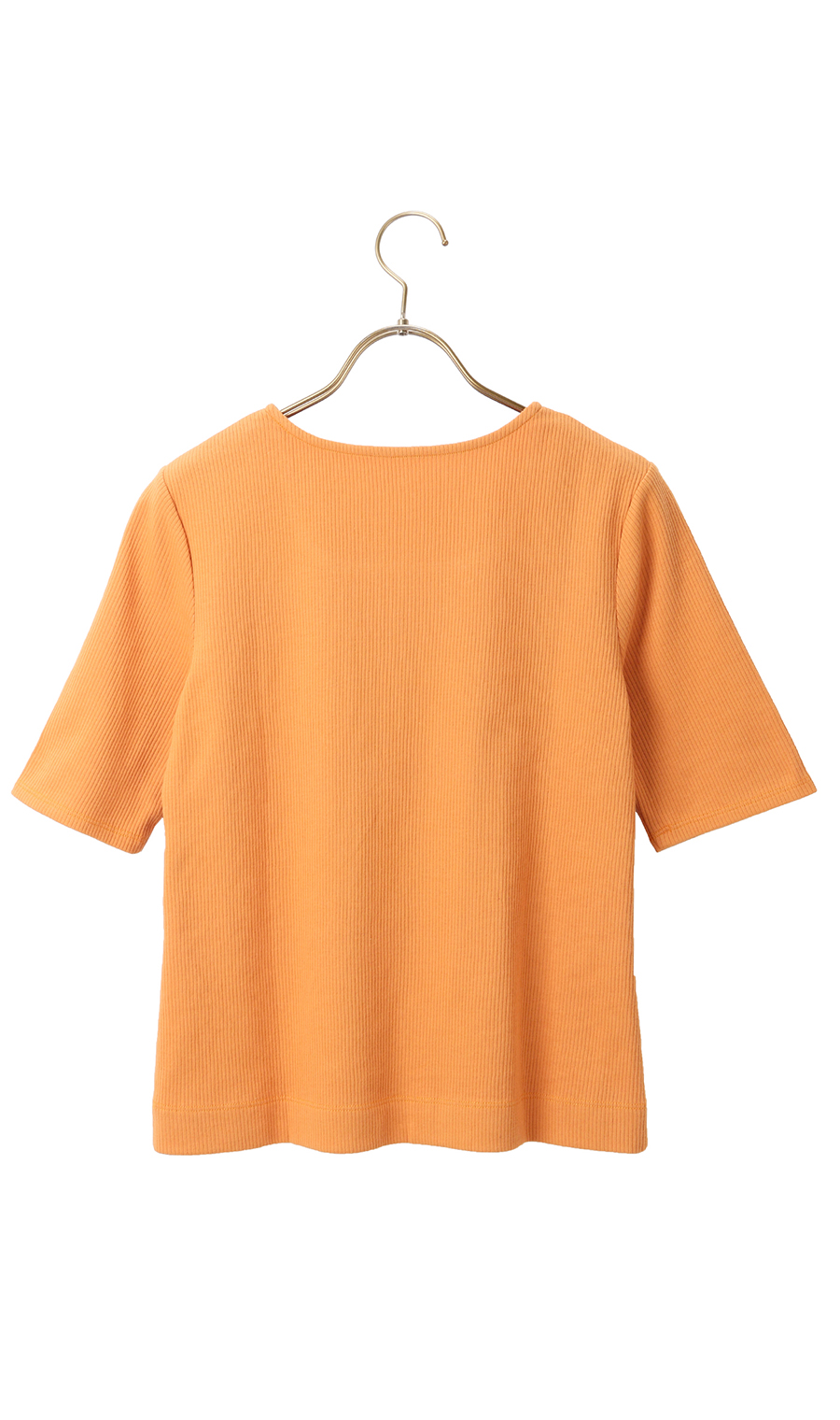 【訳アリ商品】スクエアネックリブカットソー【半袖】 オレンジ M