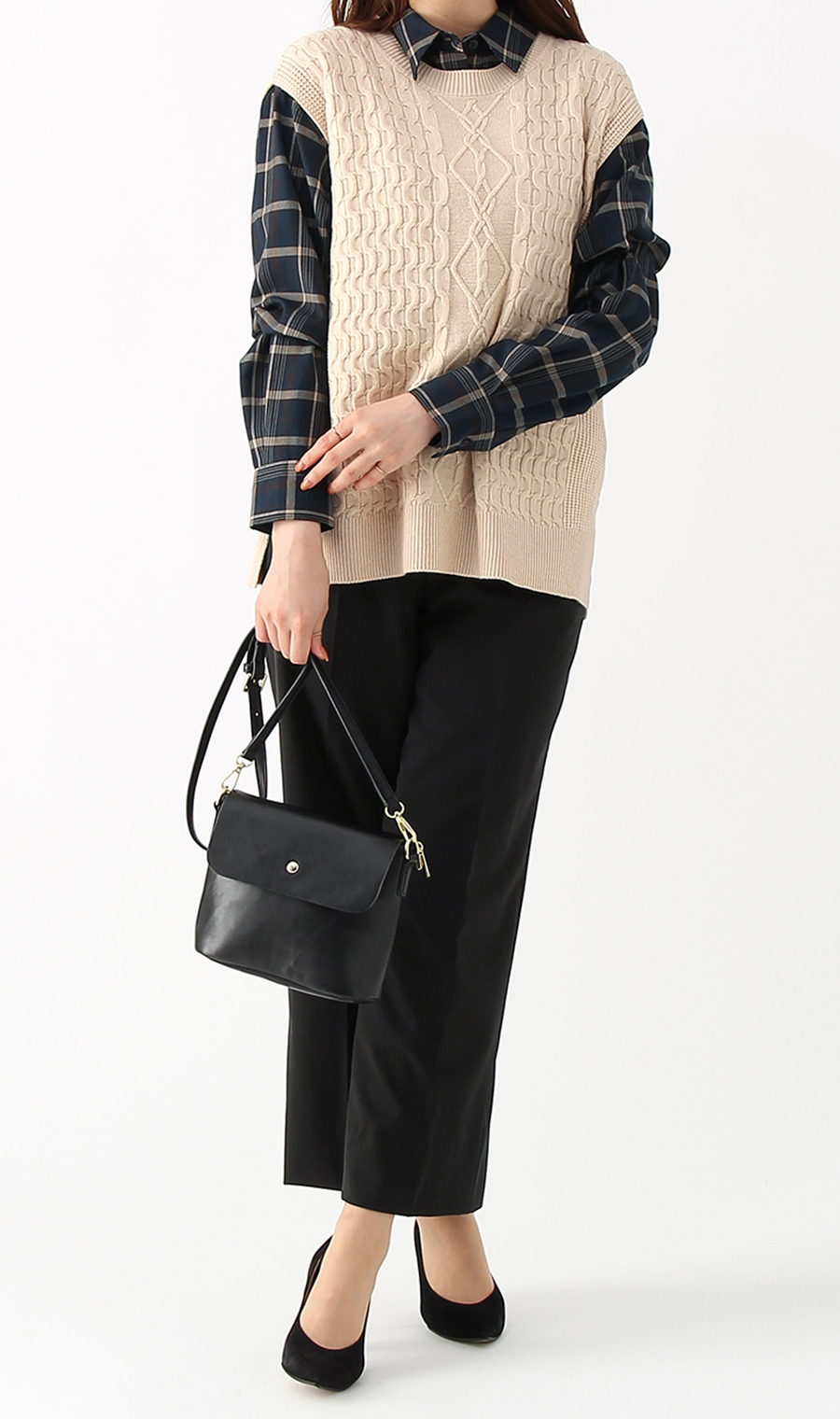 【訳アリ商品】ケーブル編みニットベスト【ニット】 ベージュ LL