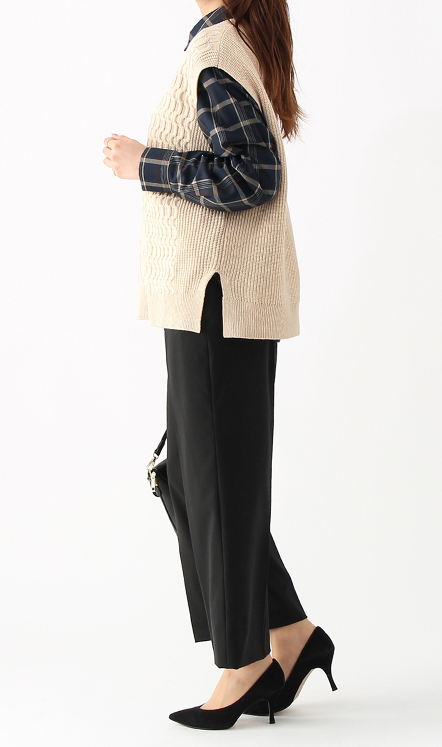 【訳アリ商品】ケーブル編みニットベスト【ニット】 ベージュ LL