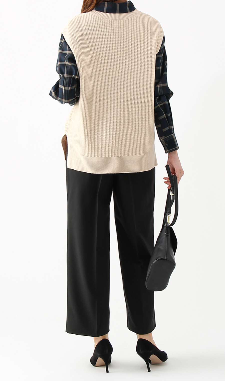 【訳アリ商品】ケーブル編みニットベスト【ニット】 ベージュ LL