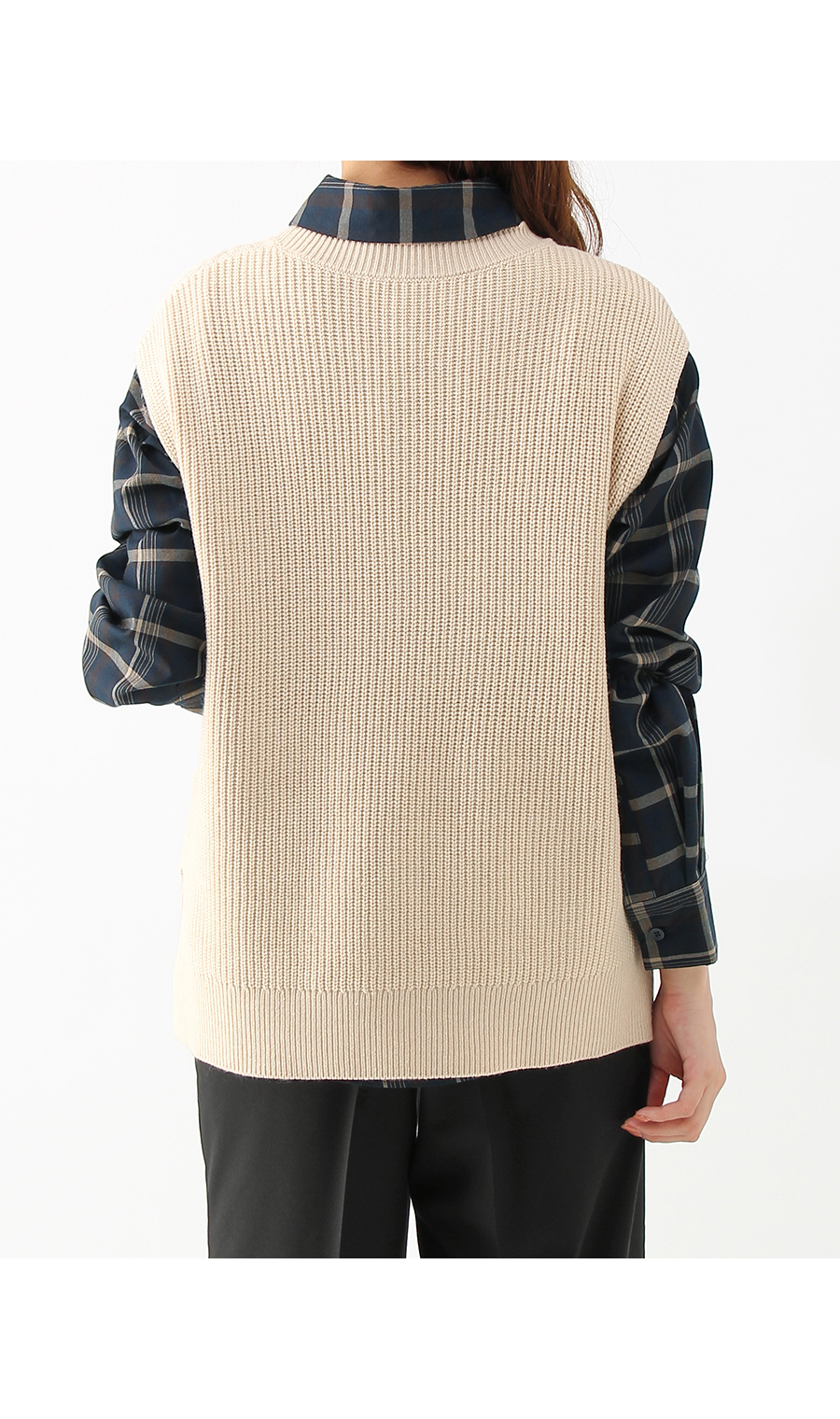 【訳アリ商品】ケーブル編みニットベスト【ニット】 ベージュ LL