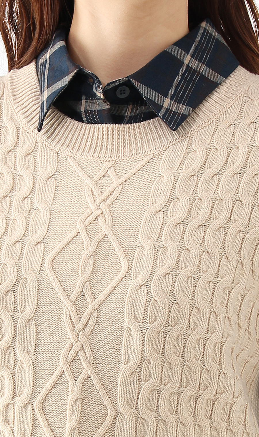 【訳アリ商品】ケーブル編みニットベスト【ニット】 ベージュ LL